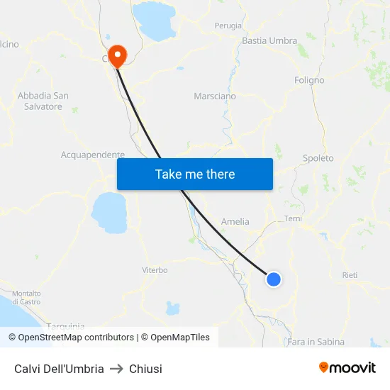 Calvi of Umbria to Closed map