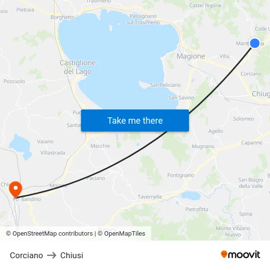 Corciano to Chiusi map