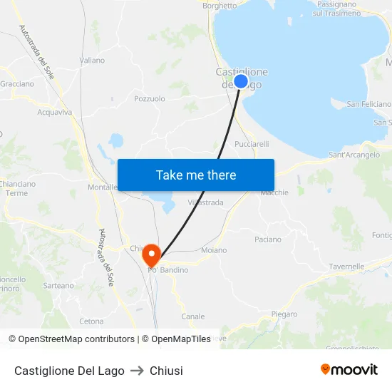 Castiglione Del Lago to Chiusi map