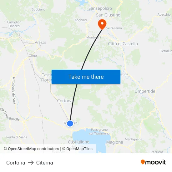 Cortona to Citerna map