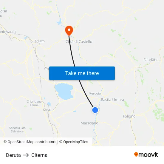 Deruta to Citerna map