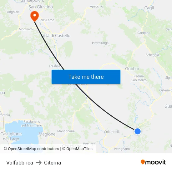 Valfabbrica to Citerna map