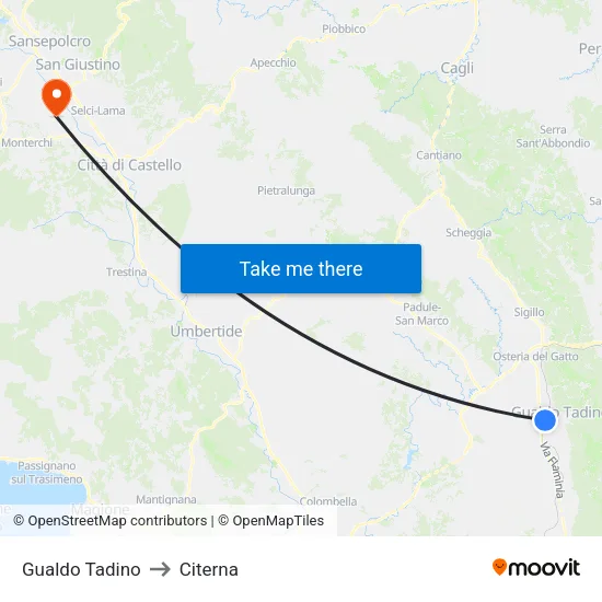 Gualdo Tadino to Citerna map