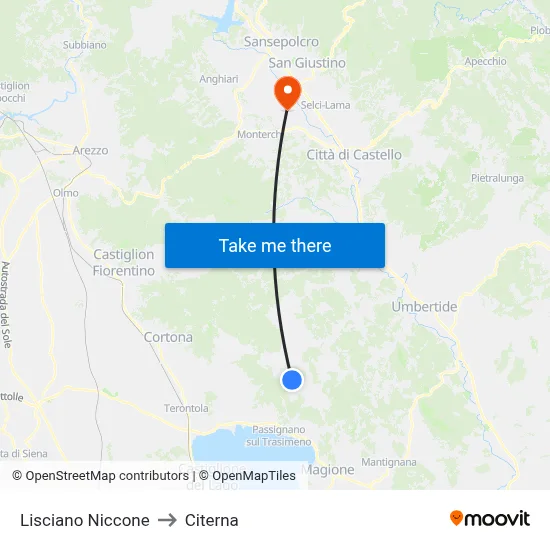 Lisciano Niccone to Citerna map