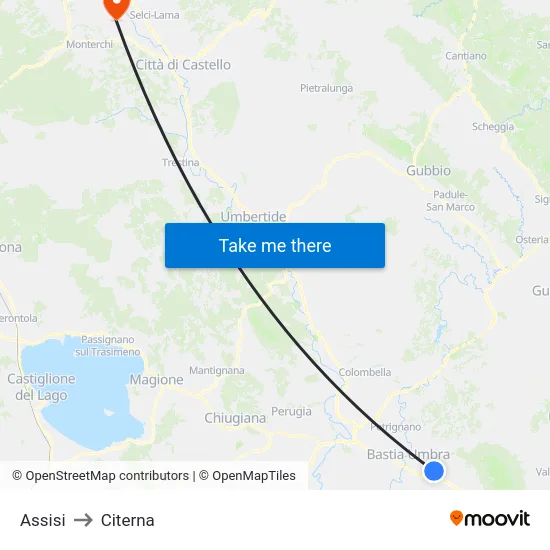 Assisi to Citerna map