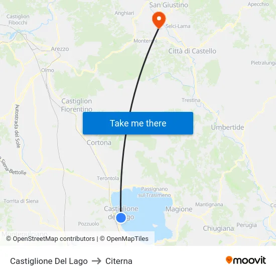 Castiglione Del Lago to Citerna map