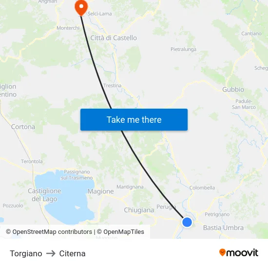 Torgiano to Citerna map