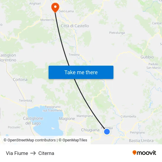 Via Fiume to Citerna map