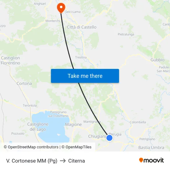 V. Cortonese M​M (Pg) to Citerna map