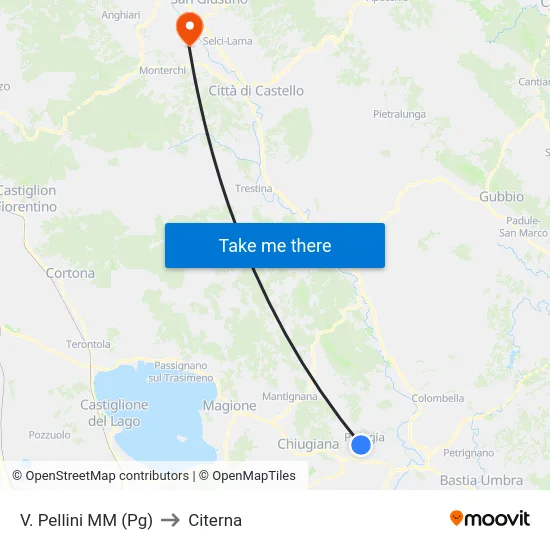 V. Pellini M​M (Pg) to Citerna map