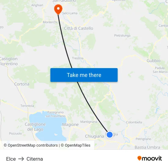 Elce to Citerna map