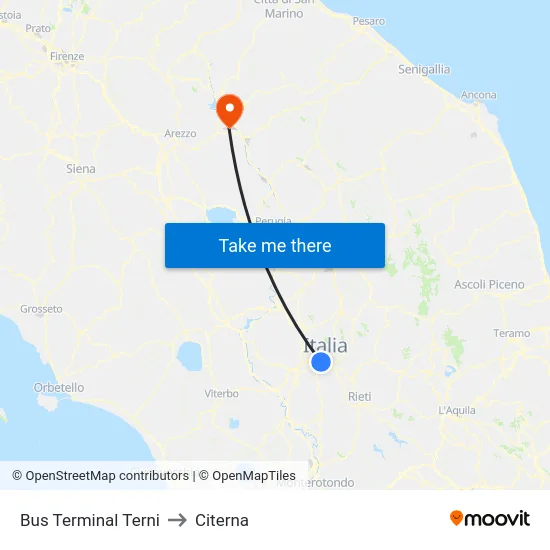 Bus Terminal Terni to Citerna map