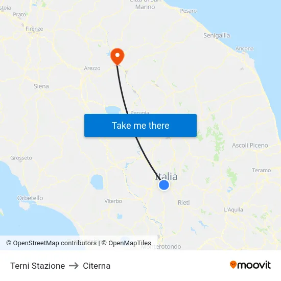 Terni Stazione to Citerna map
