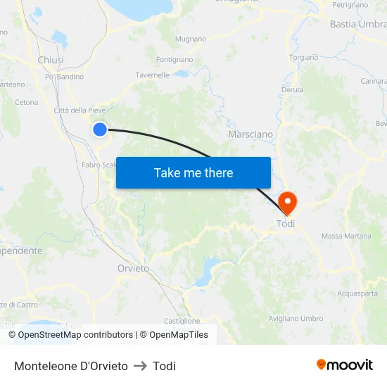 Monteleone D'Orvieto to Todi map