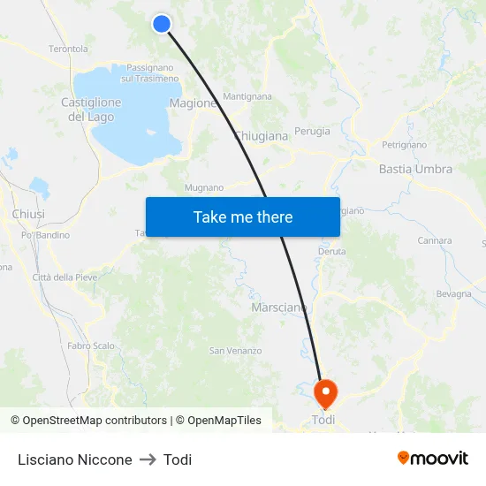 Lisciano Niccone to Todi map