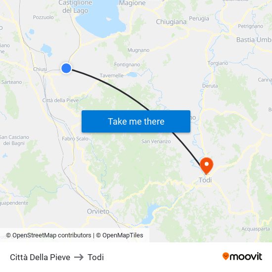 Città Della Pieve to Todi map