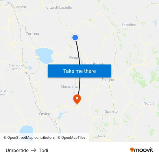 Umbertide to Todi map