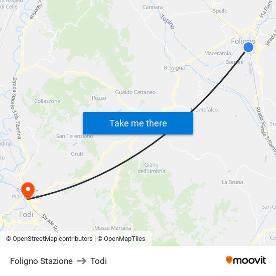 Foligno Stazione to Todi map