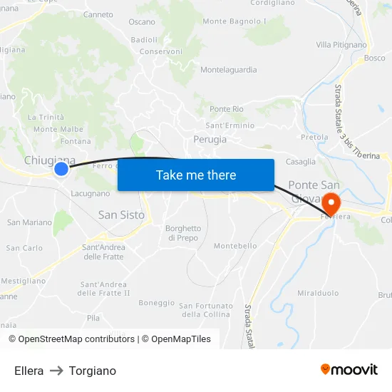 Ellera to Torgiano map