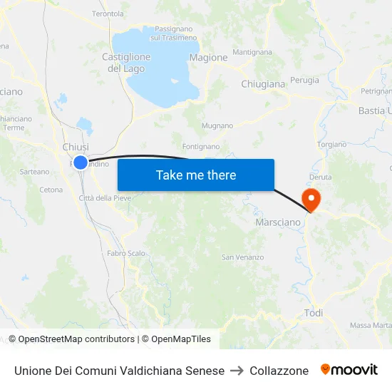 Union of Municipalities of Valdichiana Senese to Collazzone map