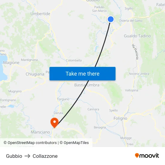 Gubbio to Collazzone map