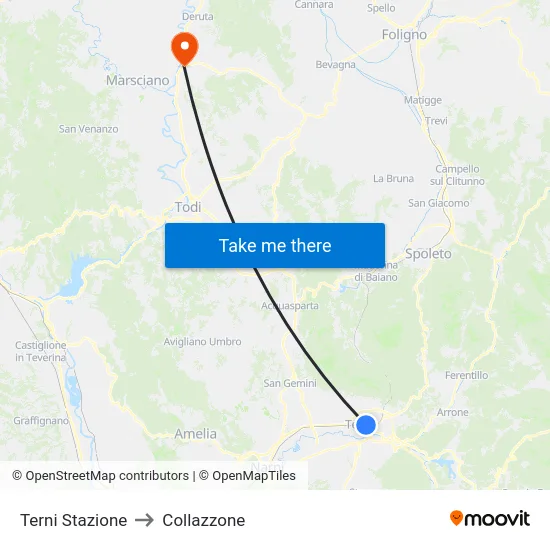 Terni Stazione to Collazzone map