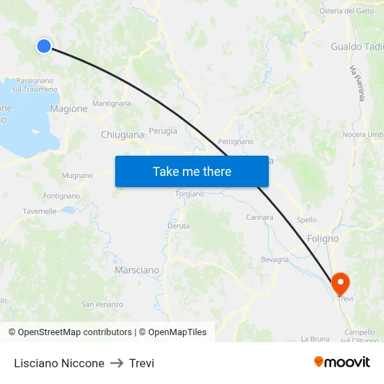 Lisciano Niccone to Trevi map