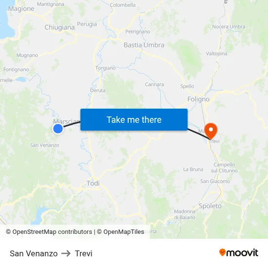 San Venanzo to Trevi map