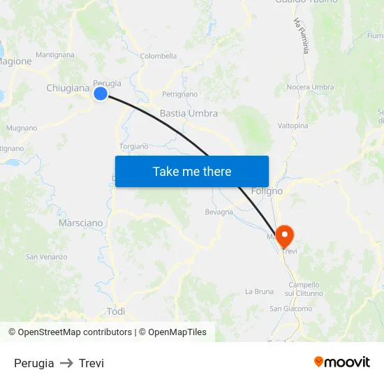 Perugia to Trevi map