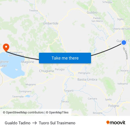 Gualdo Tadino to Tuoro Sul Trasimeno map