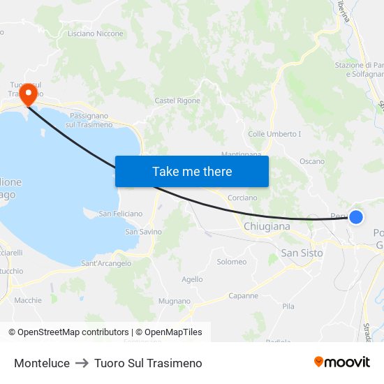 Monteluce to Tuoro Sul Trasimeno map