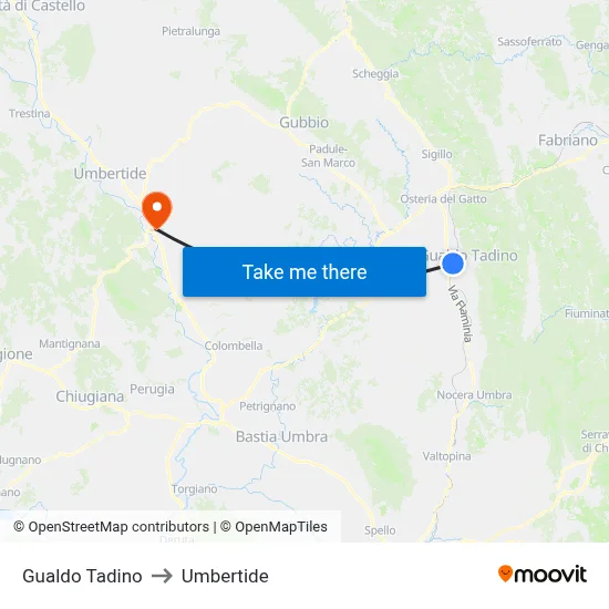 Gualdo Tadino to Umbertide map