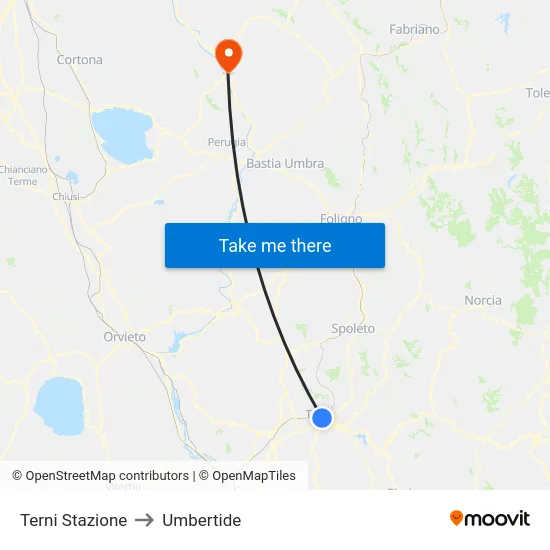 Terni Stazione to Umbertide map