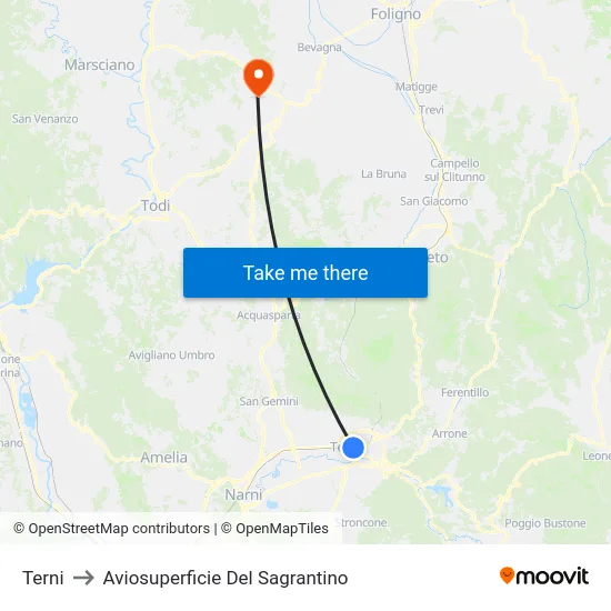 Terni to Aviosuperficie Del Sagrantino map