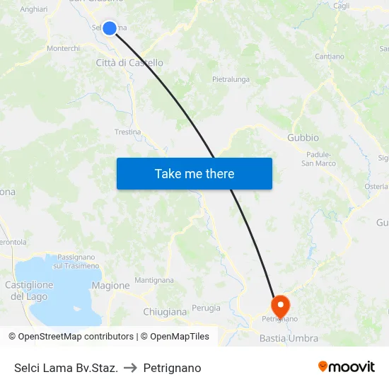 Selci Lama Station Junction to Petrignano map
