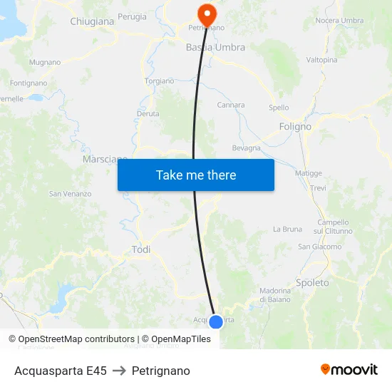 Acquasparta E45 to Petrignano map