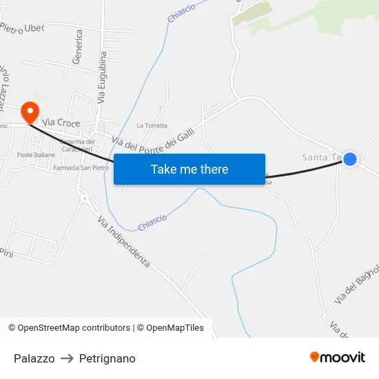 Palazzo to Petrignano map