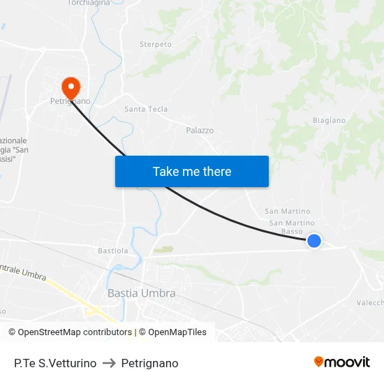 P.Te S.Vetturino to Petrignano map