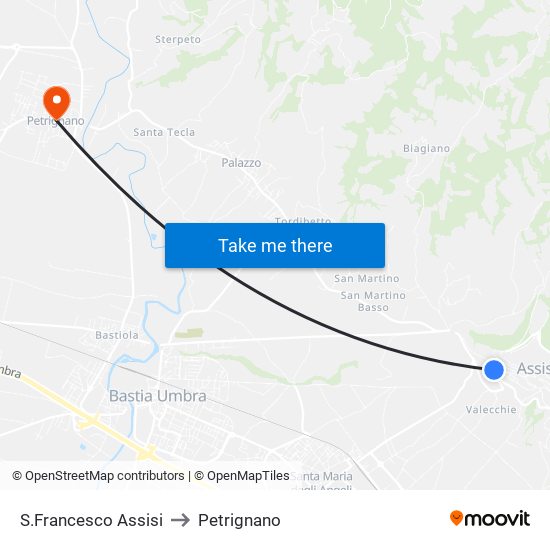 S.Francesco Assisi to Petrignano map