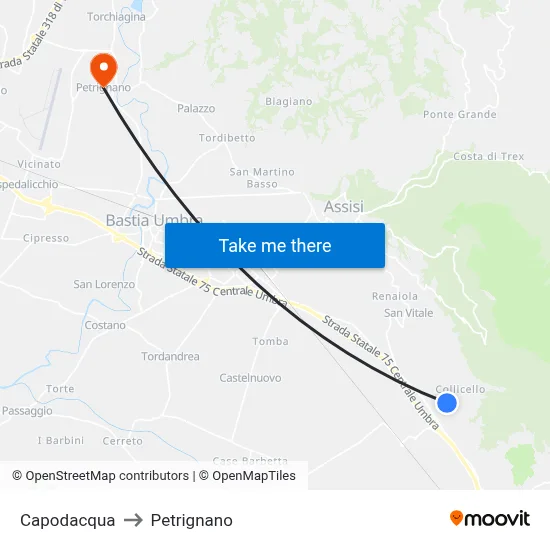 Capodacqua to Petrignano map