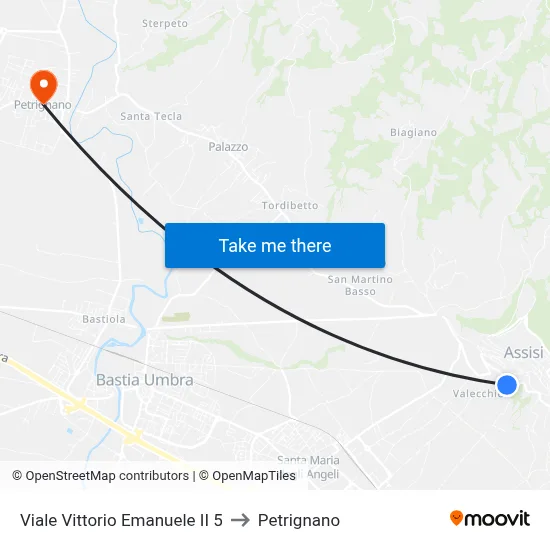 Viale Vittorio Emanuele II 5 to Petrignano map