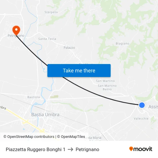 Piazzetta Ruggero Bonghi 1 to Petrignano map
