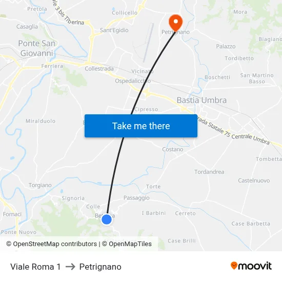 Roma Avenue 1 to Petrignano map