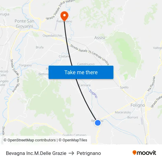 Bevagna Inc.M.Delle Grazie to Petrignano map