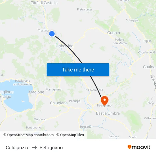 Coldipozzo to Petrignano map