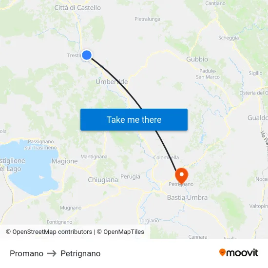 Promano to Petrignano map