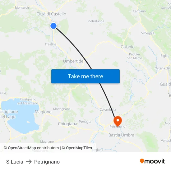 S.Lucia to Petrignano map
