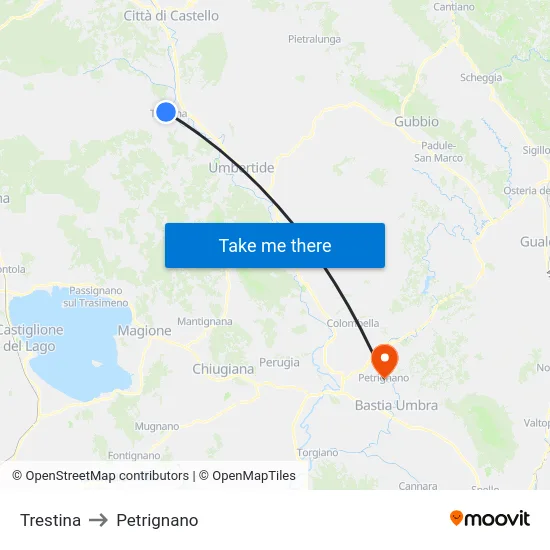 Trestina to Petrignano map