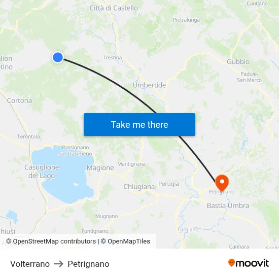 Volterrano to Petrignano map