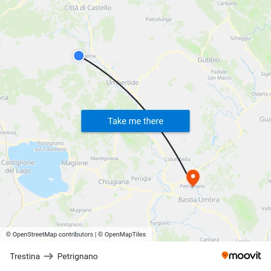 Trestina to Petrignano map